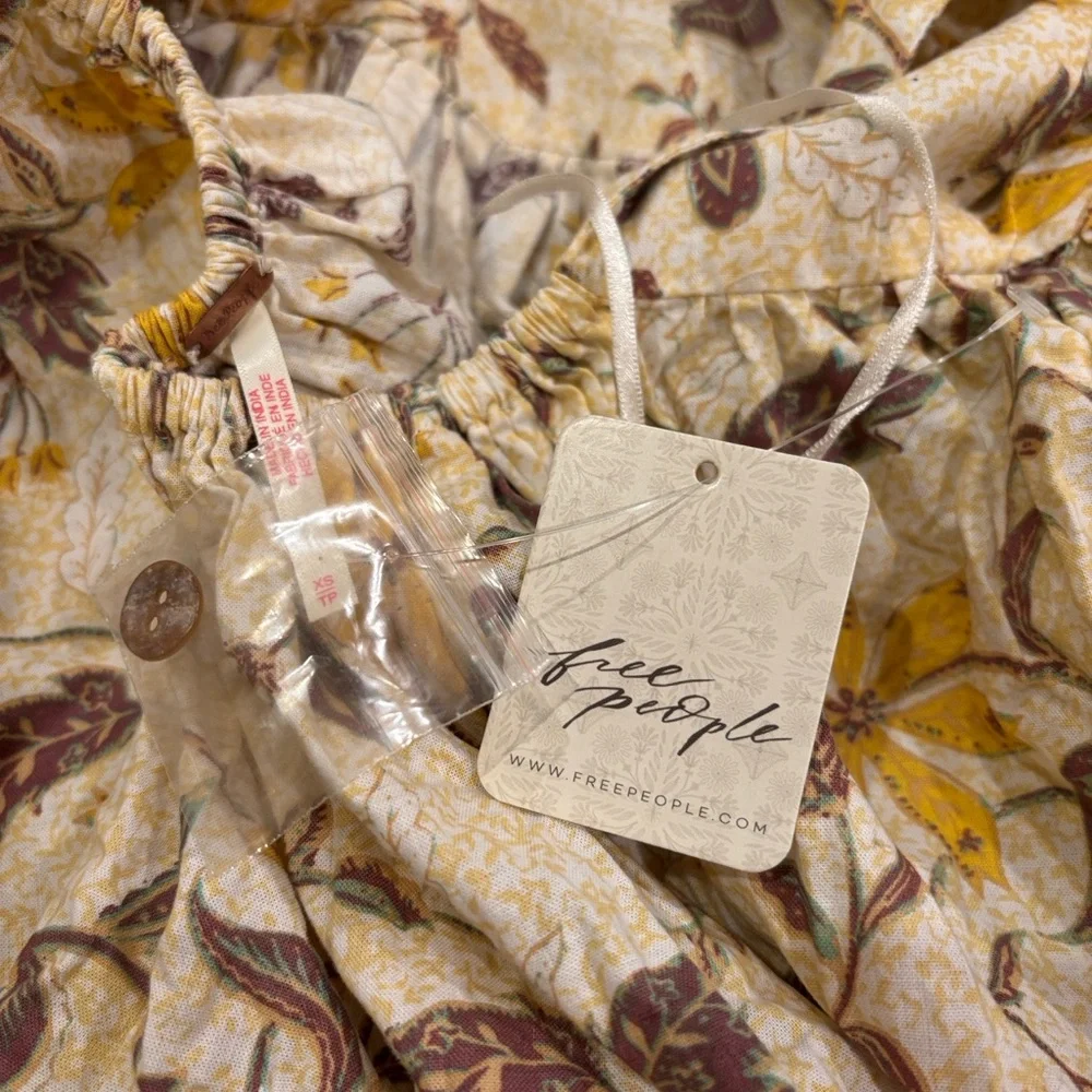 Free People Lola Yellow and Cream Backless keyhole mini Dress. - Picture 7 of 9